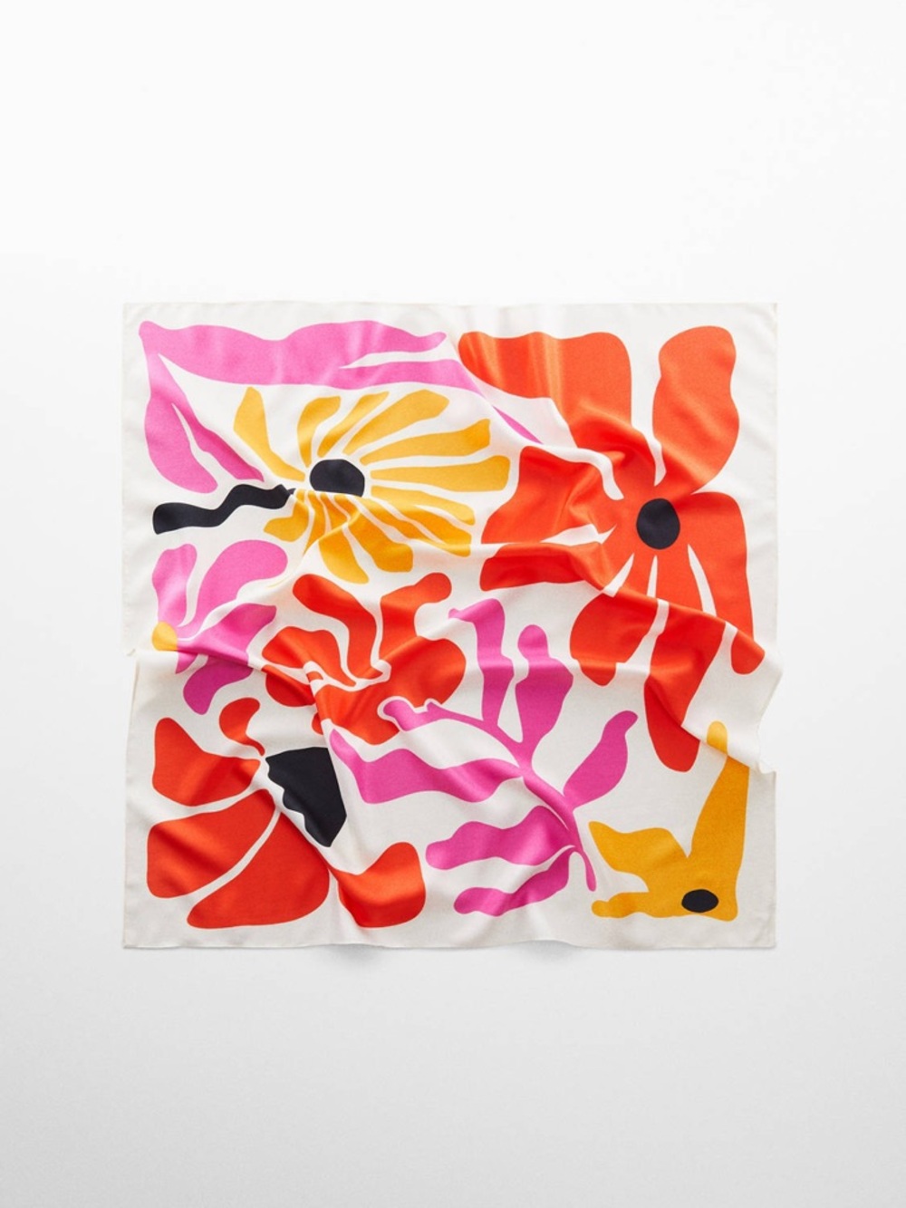 Mango Orange, Pink, and Yellow Floral Printed Satin Scarf
